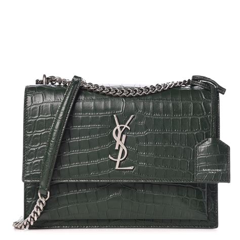 SAINT LAURENT Calfskin Crocodile Embossed Medium 